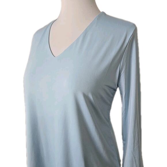 Jean-Pierre Klifa Blue V-Neck Bimini Stretch Knit 3/4 Sleeve Top LARGE NWT $68 - Picture 2 of 5